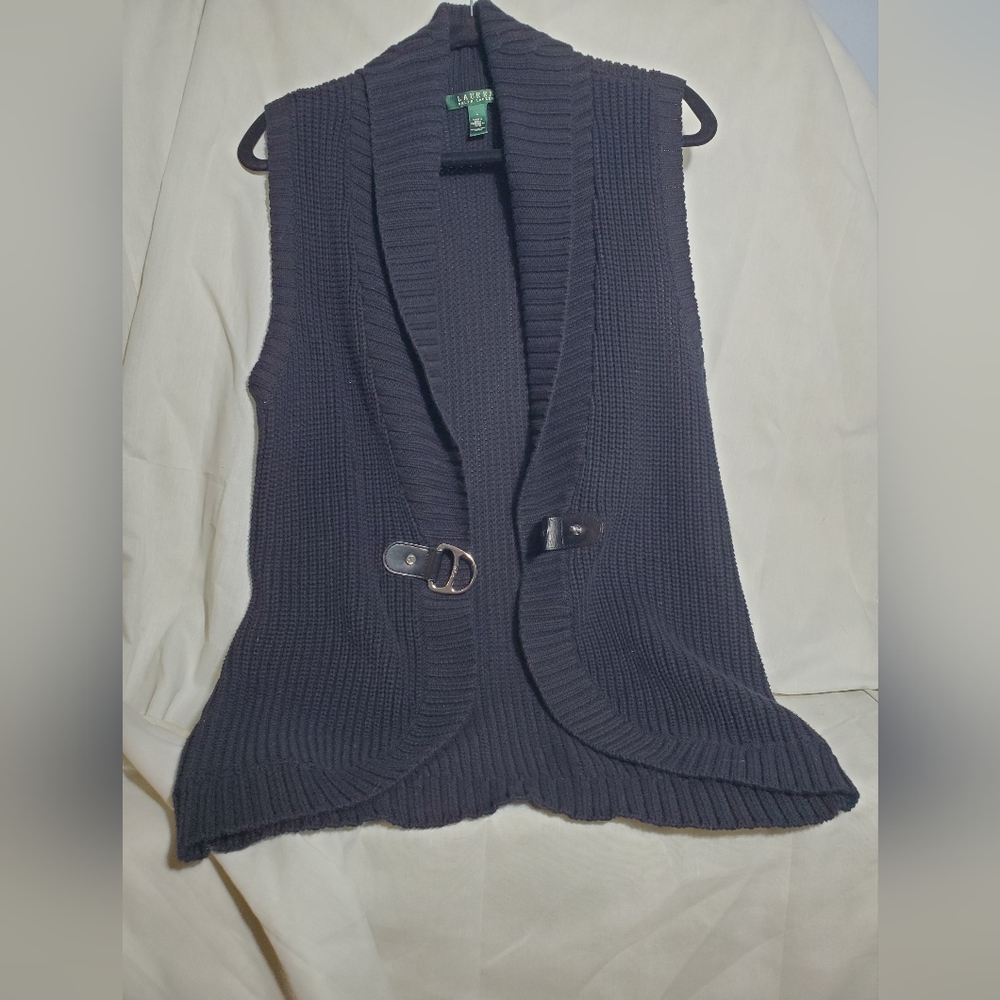 Ralph Lauren Women Black Knit Vest With Silver Belt